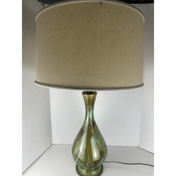 Other - Vintage Mid Century Modern Drip Glaze Pottery Table Lamp Green Blue Swirl Retro
